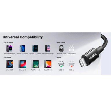 CABLE UGREEN CARGA RAPIDA USB-C A LIGHTNING 1M NEGRO - 5