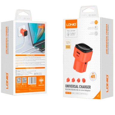 ADAPTADOR DE VIAJE UNIVERSAL LDNIO Q2420 DE 45W PUERTOS USB Y TIPO C - 2