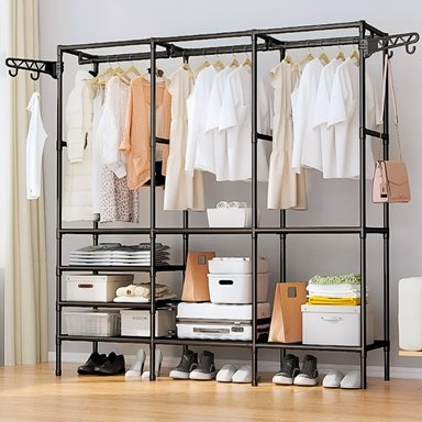 ROPERO PERCHERO ORGANIZADOR ARMARIO CLOSET 3 CUERPOS NEGRO 71P - 1
