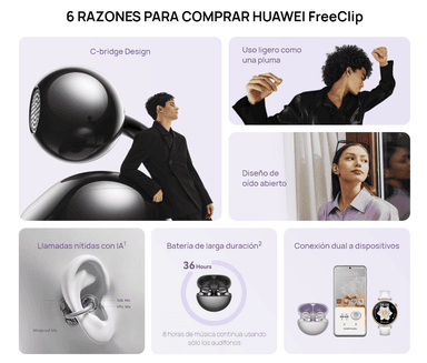AUDÍFONOS HUAWEI INALÁMBRICO TRUE WIRELESS FREECLIP BLUETOOTH ROSA - 2