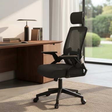 SILLA ERGONÓMICA ESCRITORIO OFICINA GIRATORIOA SOPORTE LUMBAR NEGRA - 4