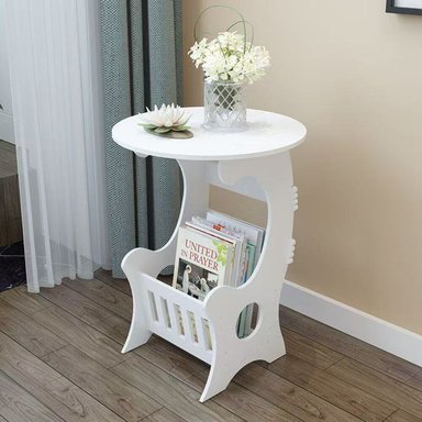MESA AUXILIAR BLANCA MULTIFUNCIONAL ESTILO EUROPEO CON REVISTERO PARA SALA DORMITORIO ESTUDIO - 5