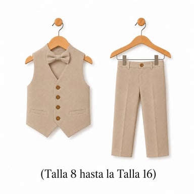 TERNO BEIGE PARA NIÑO PANTALÓN, CHALECO Y CORBATA - 3