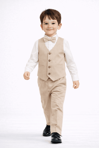 CONJUNTO BEIGE TRAJE FORMAL PANTALÓN, CHALECO Y CORBATA - 1