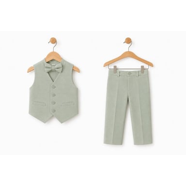 CONJUNTO BAUTIZO VERDE OLIVO TRAJE FORMAL PANTALÓN, CHALECO Y CORBATA - 2