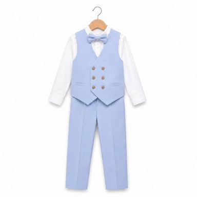 CONJUNTO BAUTIZO CELESTE TRAJE FORMAL PANTALÓN, CHALECO Y CORBATA - 3
