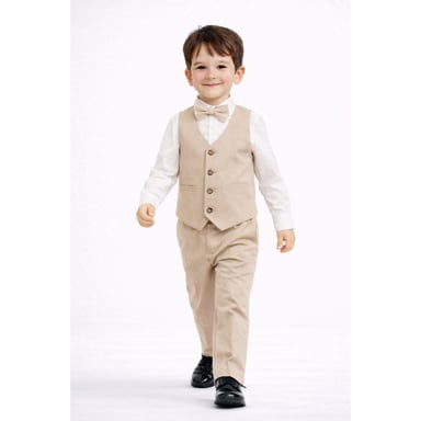CONJUNTO BEIGE TRAJE FORMAL PANTALÓN, CHALECO Y CORBATA - 1