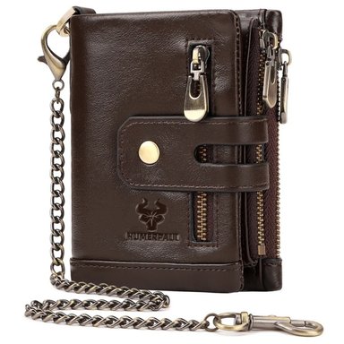 BILLETERA DE CUERO VACUNO DISEÑO MODERNO CON CADENA Y RFID HUMERPAUL BP829 - 1