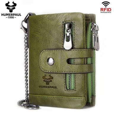 BILLETERA DE CUERO VACUNO DISEÑO MODERNO CON CADENA Y RFID HUMERPAUL BP829 - 10