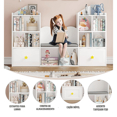 LIBRERO DIBA MUEBLES ZAKIA BLANCO CON ASIENTO INFANTIL - 2