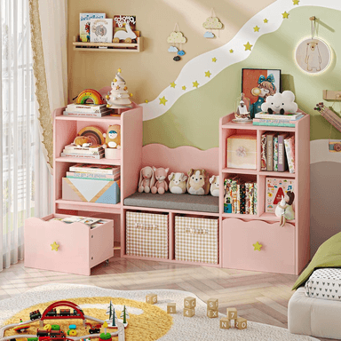 LIBRERO DIBA MUEBLES ZAKIA ROSADO CON ASIENTO INFANTIL - 2
