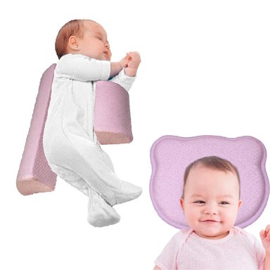 COJÍN POSICIONADOR ANTICAÍDAS Y ALMOHADA BEBÉ MEMORY FOAM ROSADO TERAFLEX - 1