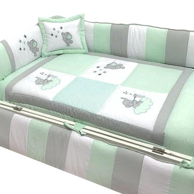 SET DE CUNA Y 4 PROTECTORES 130X70 CM - PRESTIGE - ELEFANTE JUGUETONA VERDE - 1