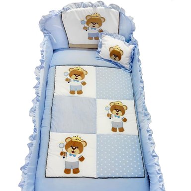 SET CUNA BABY MERINOS ALGODÓN MULTICOLOR Y PROTECTOR TRADICIÓN OSITO REY - 1