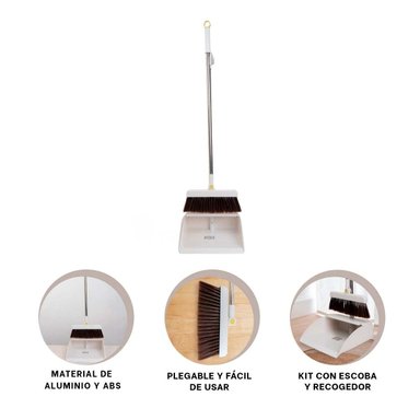SET LIMPIEZA RYBIU HO30847 ESCOBA + RECOGEDOR RESISTENTE BLANCO - 3