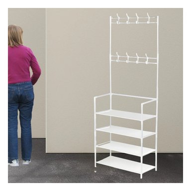 ZAPATERO MODERNO BLANCO CON PERCHEROS RECTO PARA ORGANIZAR ZAPATOS EN CASA - 2