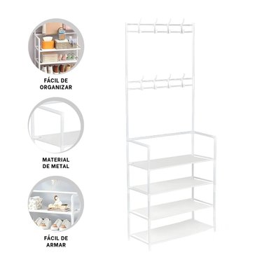 ZAPATERO MODERNO BLANCO CON PERCHEROS RECTO PARA ORGANIZAR ZAPATOS EN CASA - 3