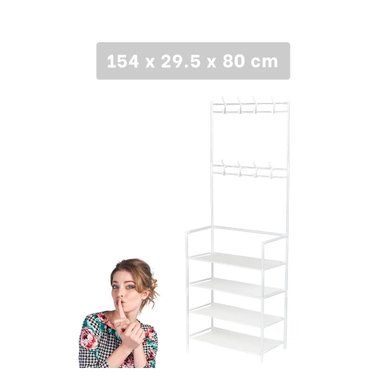 ZAPATERO MODERNO BLANCO CON PERCHEROS RECTO PARA ORGANIZAR ZAPATOS EN CASA - 4