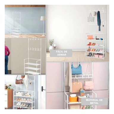 ZAPATERO MODERNO BLANCO CON PERCHEROS RECTO PARA ORGANIZAR ZAPATOS EN CASA - 5