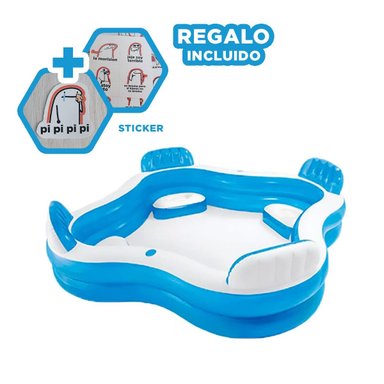 PILETA CON ASIENTOS 229 X 299 X 66 CM AMPLIA PARA RELAX FAMILIAR Y+REGALO STICKER - 1