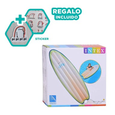 PLANCHA DEPORTIVA INFLABLE INTEX BLANCO VERDE PARA PISCINA Y VERANO Y+REGALO STICKER - 1