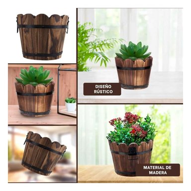 MACETERO RYBIU HO32301 BARRIL CON BORDE ONDEADO 12CM EN MARRON - 5
