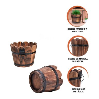 MACETERO RYBIU HO32300 BARRIL CON BORDE ONDEADO DE 15CM EN MARRON - 3