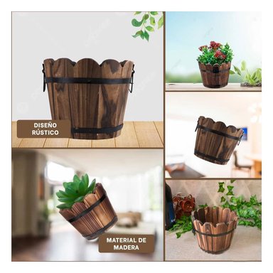 MACETERO RYBIU HO32300 BARRIL CON BORDE ONDEADO DE 15CM EN MARRON - 5