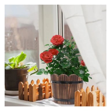 MACETERO RYBIU HO32300 DE FLORES DE MADERA BARRIL 15CM + STICKERS - 5