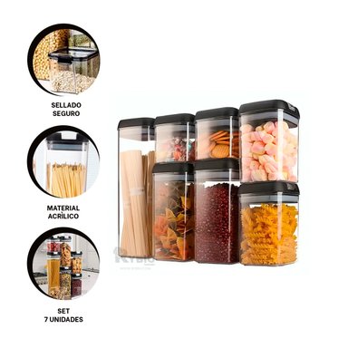 SET CONTENEDORES RYBIU CO30377 NEGRO PRACTICO 7 PIEZAS TAPA NEGRA + REGALO AGENDITA - 4