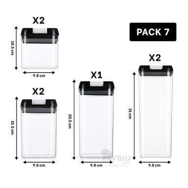 SET CONTENEDORES RYBIU CO30377 NEGRO PRACTICO 7 PIEZAS TAPA NEGRA + REGALO AGENDITA - 5