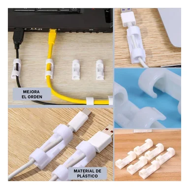 SUJETADORES ORGANIZADORES DE CABLES CON 16 PIEZAS COLOR BLANCO PARA ESCRITORIO - 5