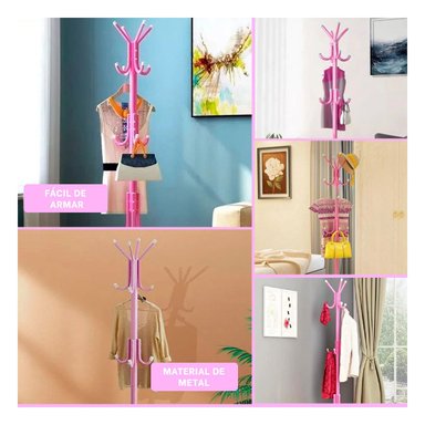 SOPORTE VERTICAL METAL HO30012 PARA ROPA 175X45 ROSADO + POST-IT ADHESIVOS - 1