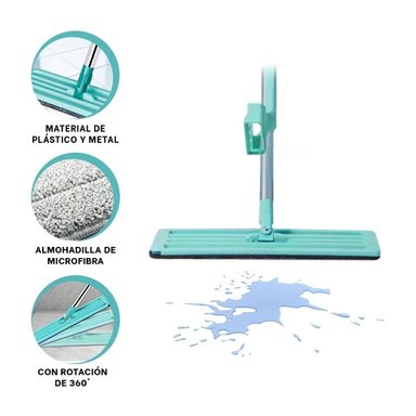 SET LIMPIEZA RYBIU TRAPEADOR PLANO 360 GRADOS + ESCURRIDOR EN VERDE AGUA - 3