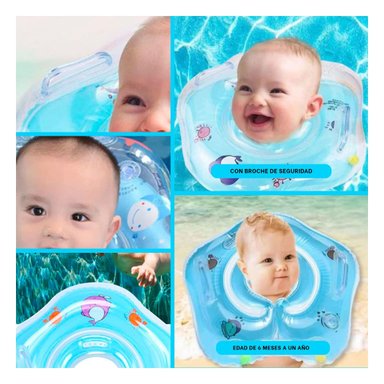 FLOTADOR DE PISCINA CELESTE CON CUELLO 66 X 44 CM PARA NINOS Y+POST IT - 5