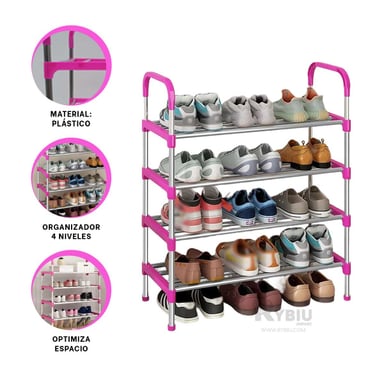 ESTANTE RYBIU HO29605 ROSADO UTIL CALZADO 4 N + BANDERITAS ADHESIVAS - 4