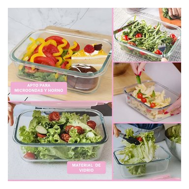 DEPOSITO COMPACTO DE VIDRIO 410 ML CON TAPA SEGURA ROSADO COCINA Y+LIGAS REGALO - 5