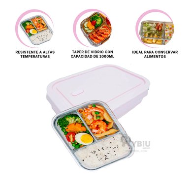 ENVASE PARA LLEVAR COMIDA RYBIU CO30470 VIDRIO ROSADO +BANDERITAS ADHESIVAS - 2