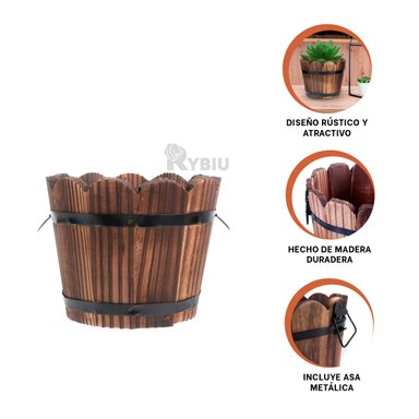 MACETA RYBIU HO32301 RESISTENTE MADERA 12 CM EN MARRON + GIFT STICKERS - 2
