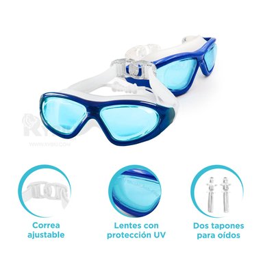 GAFAS NATACION RYBIU MG-FD921 CELESTE PRACTICAS + BANDERITAS ADHESIVAS - 3
