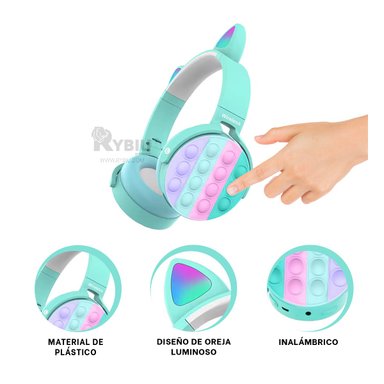 AURICULARES RYBIU INALÁMBRICO VERSATIL VERDE AGUA + REGALO LIGAS PARA PEINAR - 3