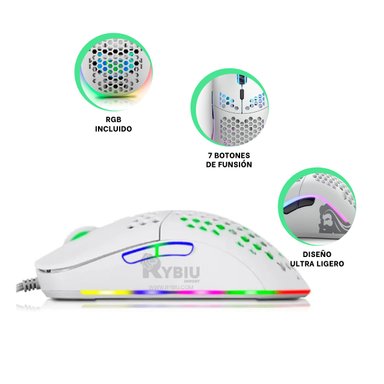 MOUSE GAMER INALÁMBRICO RYBIU GM828RX BLANCO 11 MODOS ILUMINACION + PAPEL REGALO - 3