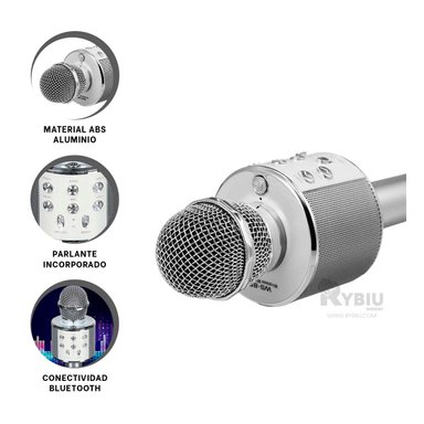 MICRÓFONO RYBIU BLUETOOTH PLOMO GRIS + REGALO AGENDITA - 3