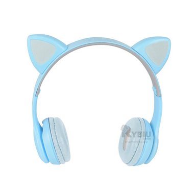 AUDÍFONOS GAMER RYBIU INALÁMBRICO MOL2 BLUETOOTH OREJERA STREMS GATO CELESTE + REGALO LIGAS PEINAR - 3