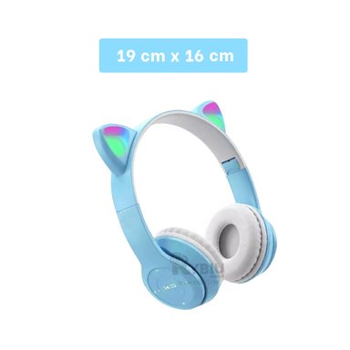 AUDÍFONOS GAMER RYBIU INALÁMBRICO MOL2 BLUETOOTH OREJERA STREMS GATO CELESTE + REGALO LIGAS PEINAR - 5