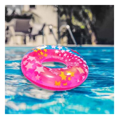 PACK2 RUEDA INFLABLE ROSADA CON ASA Y DIBUJOS DE ESTRELLA PARA PISCINA FAMILIAR - 2
