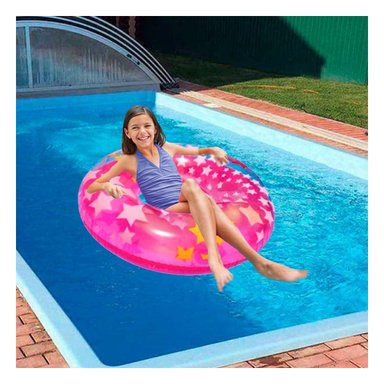 PACK2 RUEDA INFLABLE ROSADA CON ASA Y DIBUJOS DE ESTRELLA PARA PISCINA FAMILIAR - 3