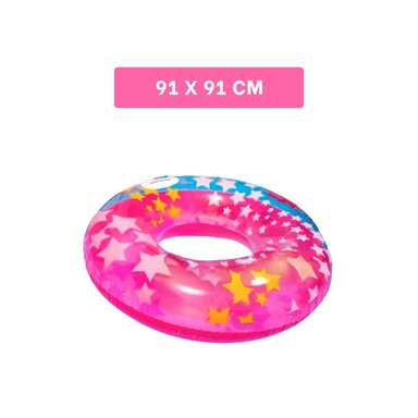 PACK2 RUEDA INFLABLE ROSADA CON ASA Y DIBUJOS DE ESTRELLA PARA PISCINA FAMILIAR - 4