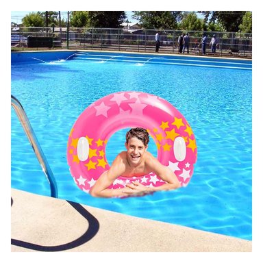PACK2 RUEDA INFLABLE ROSADA CON ASA Y DIBUJOS DE ESTRELLA PARA PISCINA FAMILIAR - 5