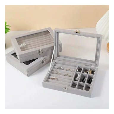 PACK6 JOYERO MULTIFUNCIONAL GRIS ORGANIZADOR DE JOYAS CON DIVISIONES AMPLIAS Y+REGALO STICKER - 3